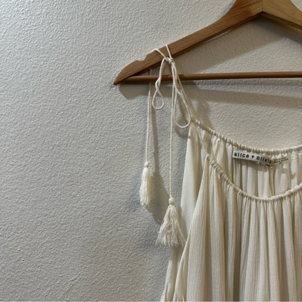 Alice + Olivia Danna Tie-Strap Short Dress‎ Crochet Embroidered White Size Small - Picture 5 of 11